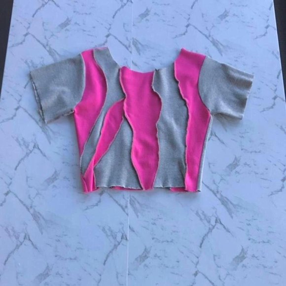 Grey and pink crop top - XS-S - Picture 3 of 4